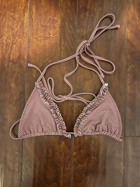 Rat Boi Gingham Ruffle Bikini Top - Red/White Size Small